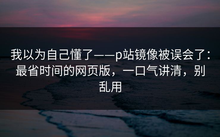 我以为自己懂了——p站镜像被误会了：最省时间的网页版，一口气讲清，别乱用