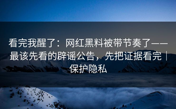 看完我醒了：网红黑料被带节奏了——最该先看的辟谣公告，先把证据看完｜保护隐私