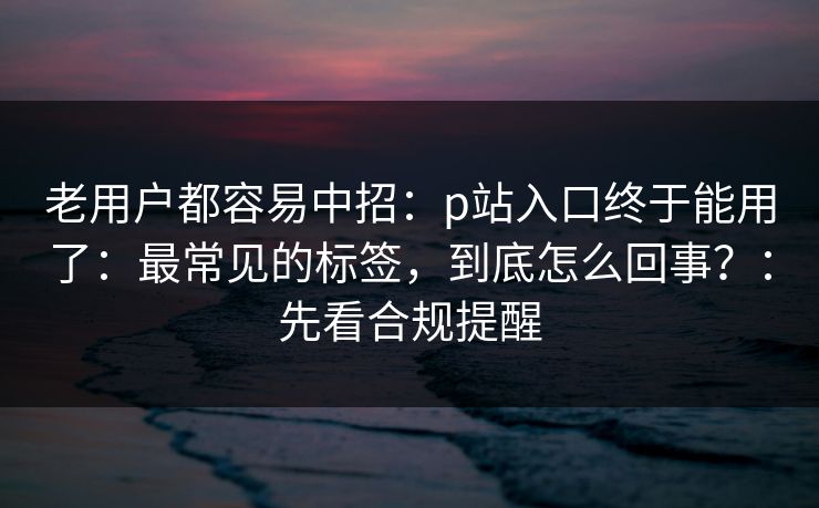老用户都容易中招：p站入口终于能用了：最常见的标签，到底怎么回事？：先看合规提醒