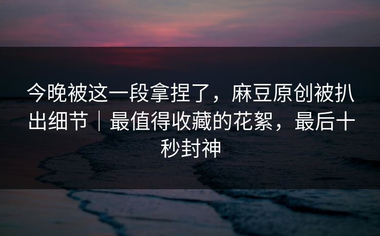 今晚被这一段拿捏了，麻豆原创被扒出细节｜最值得收藏的花絮，最后十秒封神